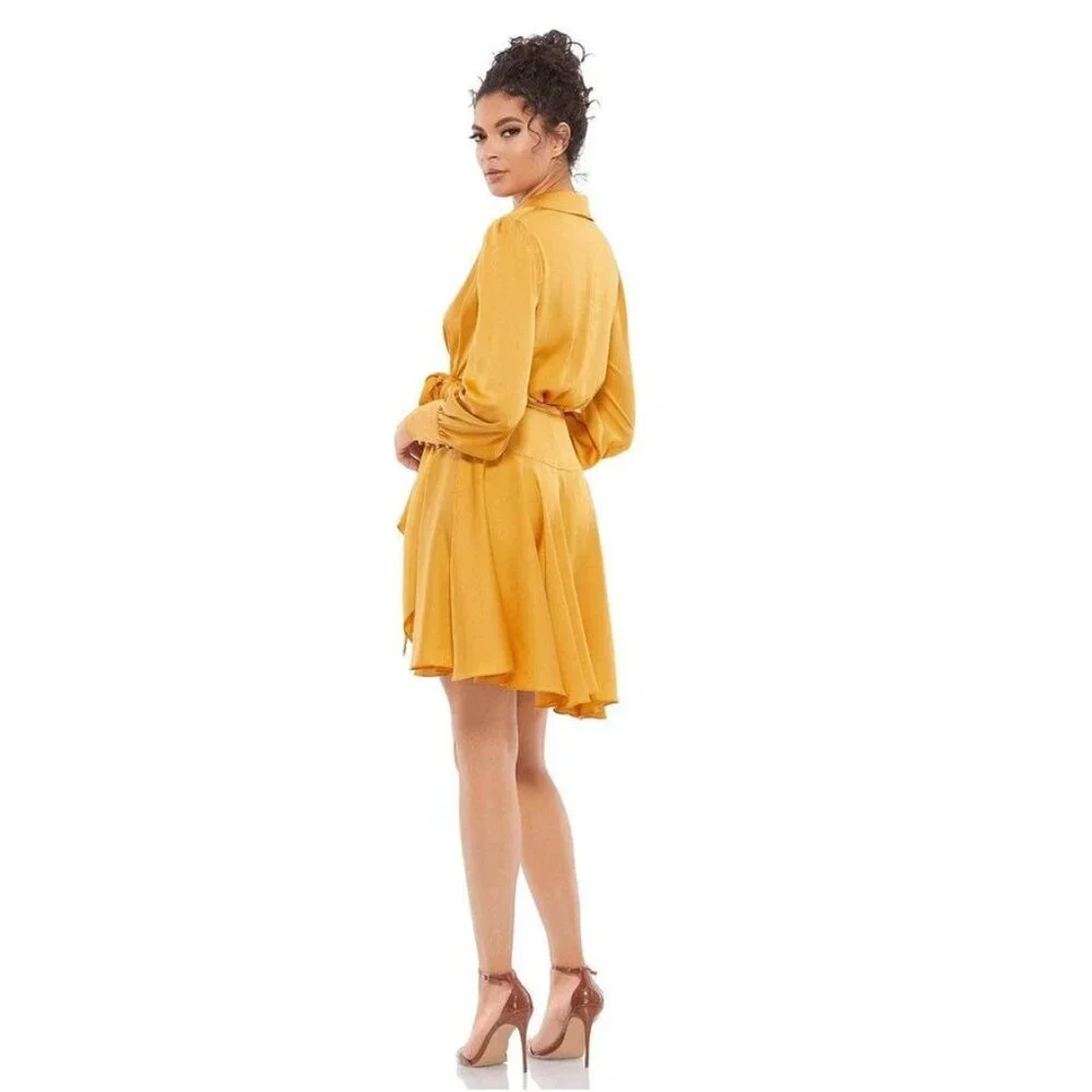 NWT Mac Duggal Short Wrap Dress Marigold 2 #8478